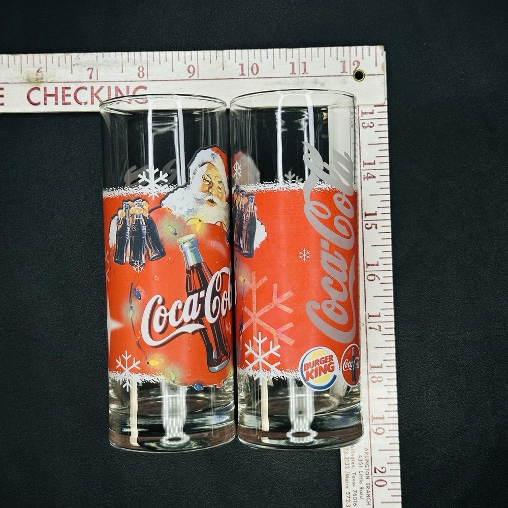 Vintage Coca Cola Classic Christmas Santa Glass Tumbler Burger King Set of 2 - Picture 2 of 6